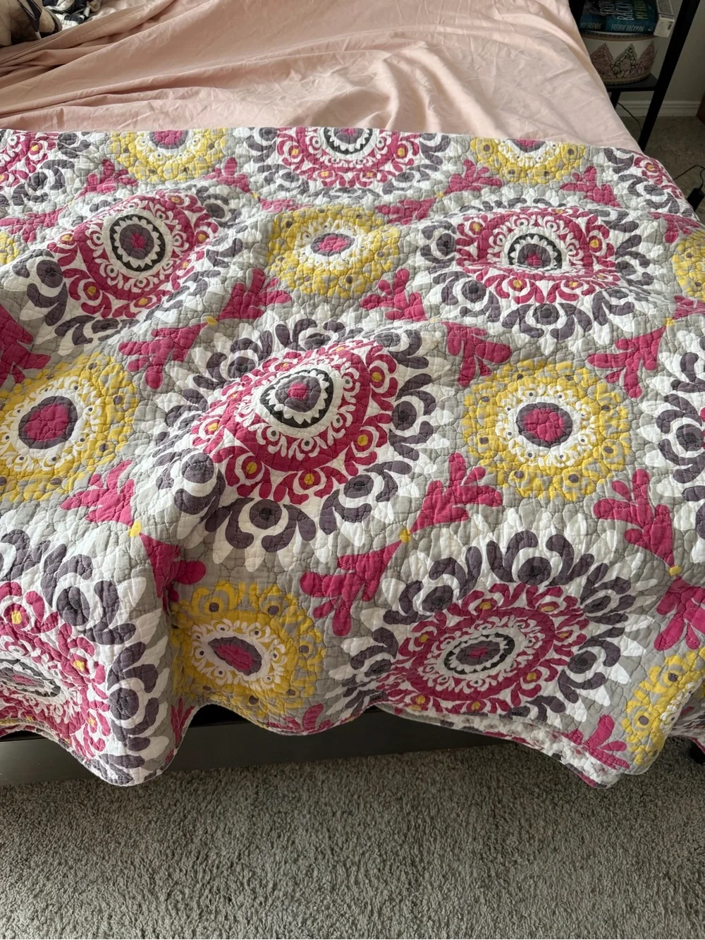 Pink, Yellow & Gray Medallion Quilt - Home Bedding